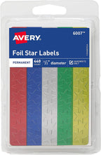Avery® Foil Star Labels, 1/2", Assorted Colors, Non-Printable, 440 Star Stickers Total (6007)
