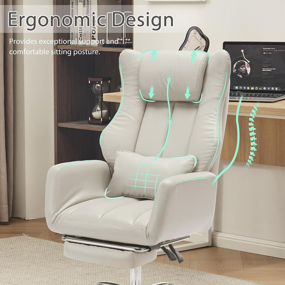 JOMEED Cross Legged Office Chair with Footrest,Flip Armrest,Beige
