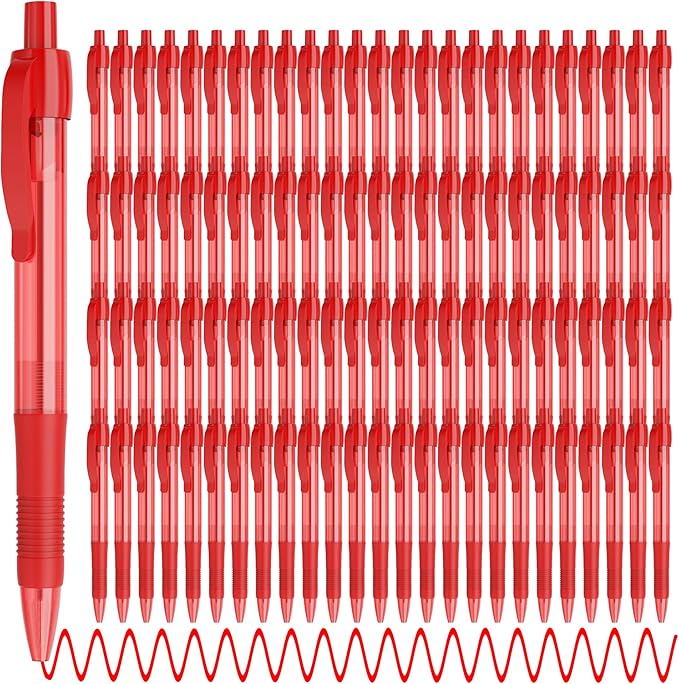 deegtran Pens Bulk, 100 Pack No Bleed Red Ink Click Pens by DEEGTRANPENS
