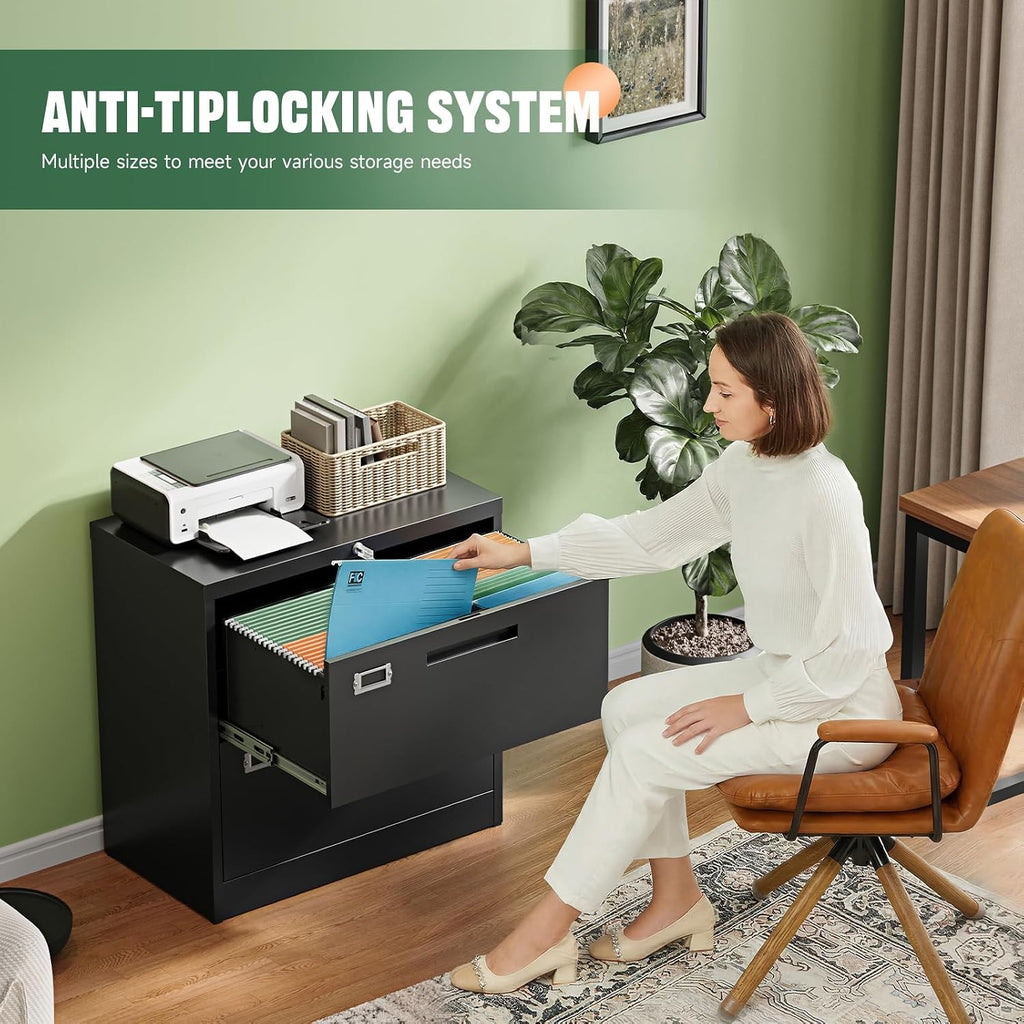 letaya 2 drawer file cabinet with lock,metal lateral, side view
