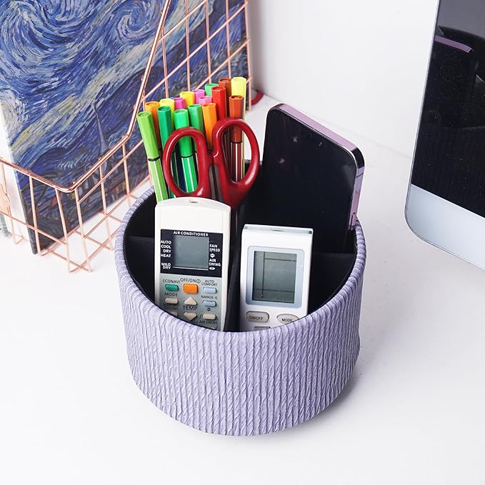 Hennaja Round Leather Art Supply Organizer, Remote Control Holder, 360 Degree - Image 6