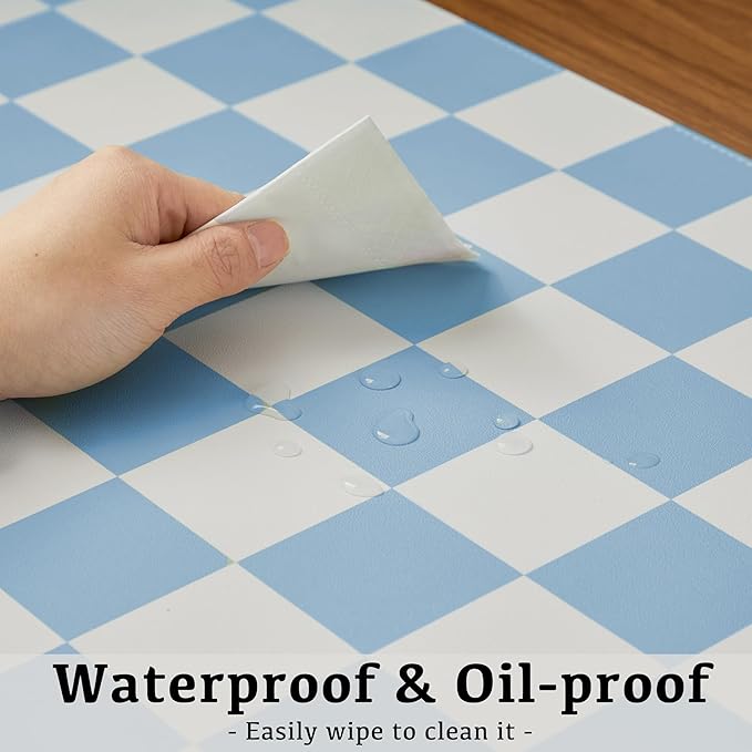 Ohocut Checkered Desk Mat, 31.5" x 15.7" Large Cute Sky Blue Aesthetic Retro - Image 5