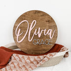 Custom Round Nursery Name Sign, Personalized Wooden Wall Plaque, Baby Shower - Image 2