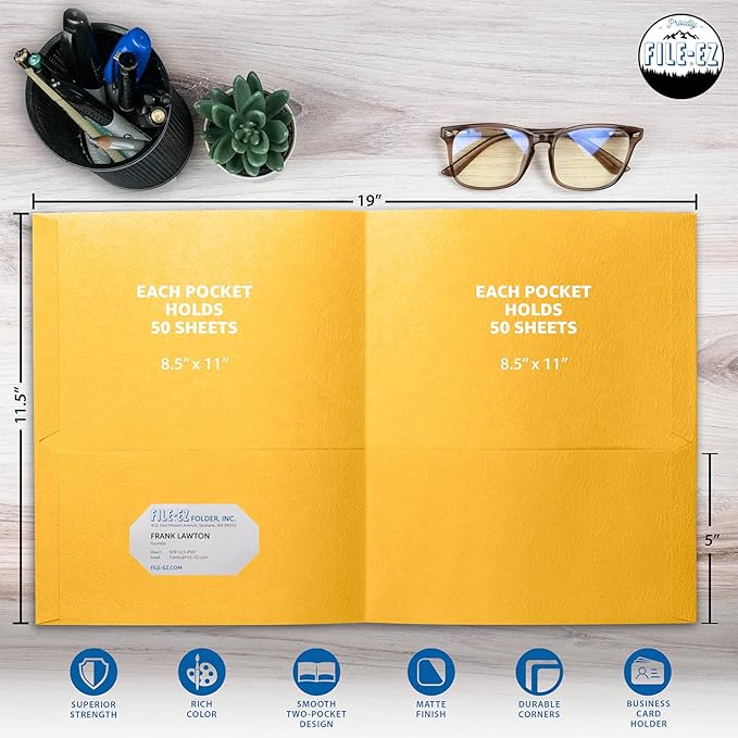 FILE-EZ Two-Pocket Folders, Textured Paper, Letter Size - Image 2