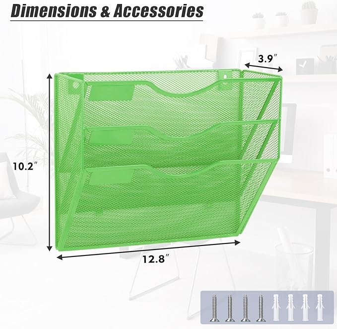 EASEPRES 3 Pocket Mesh Hanging Wall File Organizer, Wall Mounted Mail Paper - Image 2