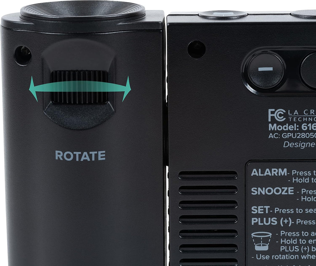 la crosse technology 616-41667-int black atomic projection alarm, side view