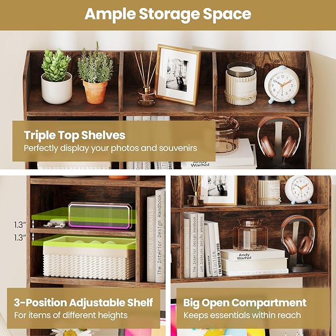 Tangkula Desktop Bookshelf for Computer Up to 32”, 37” Countertop Storage Hutch - Image 7