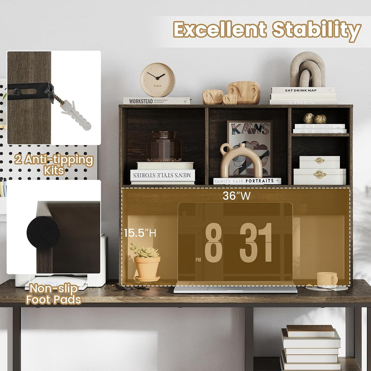 LDAILY Desktop Bookshelf, 2-Tier Office Desk Shelf Organizer with 4 Shelves, ...