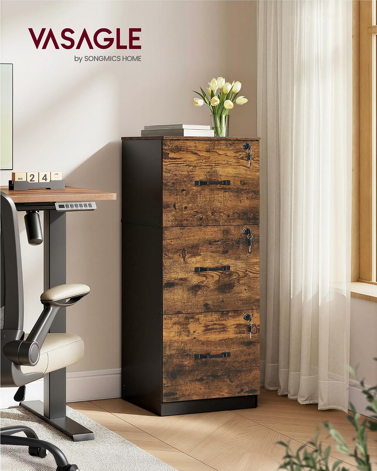 vasagle 3 drawer file cabinet with locks, for shown in use