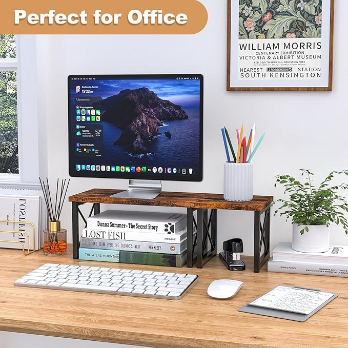 HavenlyYouth Desk Shelf, 2 Tier Wood Desktop Bookshelf, Adjustable Freestanding - Image 2