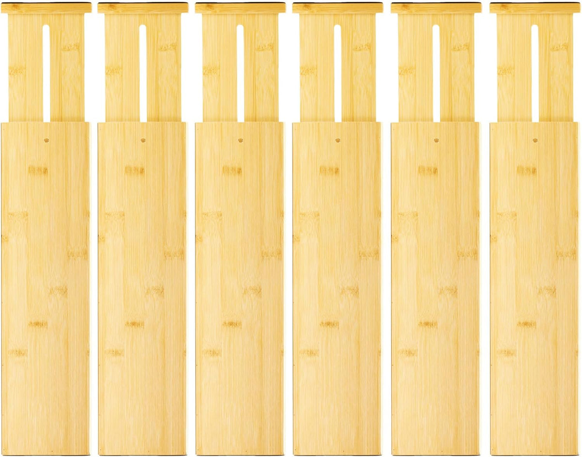 VaeFae 6 Pack Bamboo Drawer Dividers, 4" High Adjustable 11.9-17.1"...