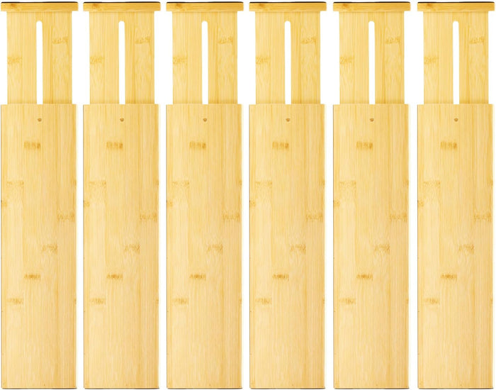 VaeFae 6 Pack Bamboo Drawer Dividers, 4" High Adjustable 11.9-17.1" Clothes Drawer Organizers, Expandable Separators for Bedroom/Bathroom/Kitchen/Office Storage