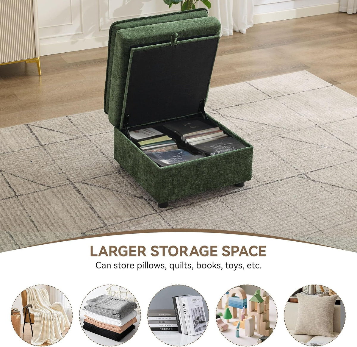 27" Large Square Ottoman with Storage, Modern Upholstered Footrest with ...