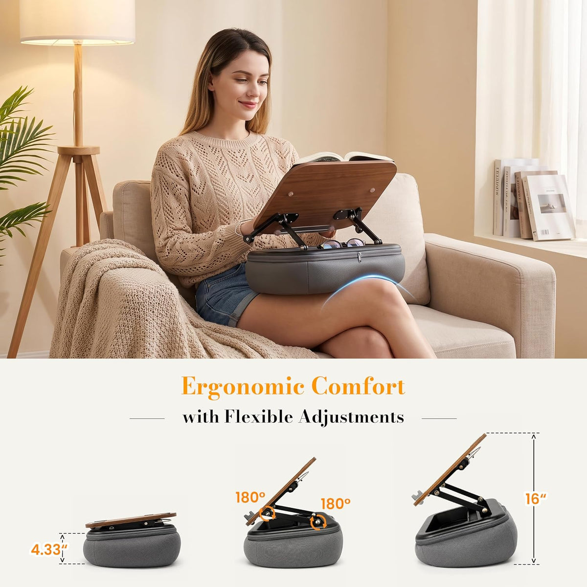 Rimkoo 3-in-1 Lap Desk for 15.6" Laptop, Reading Book & Tablet, Elev...