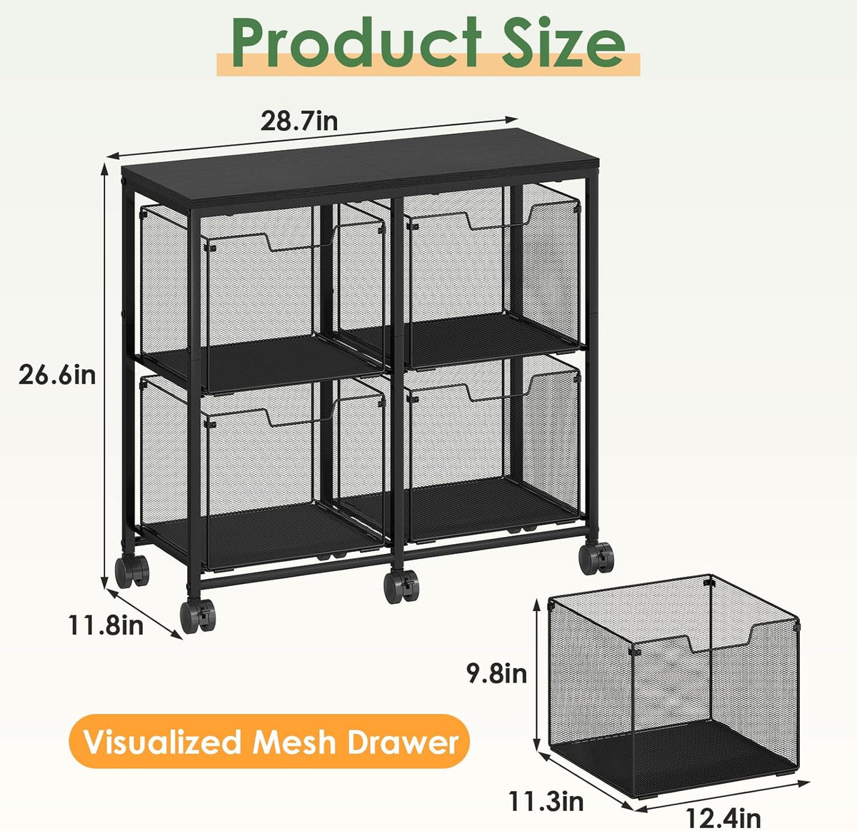 Sbanmao 4 Drawer Lateral File Cabinet, Mobile Filing Cabinet, Printer Stand w...