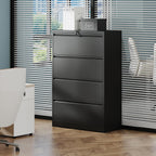 4-Drawer Office File Cabinet, Home Desk Organizer, Lateral File Cabinet with Lock – Heavy-Duty Metal, Filing Cabinet for Home Office, Wide Storage for Letter/Legal/A4/F4, Full-Extension Quiet Slides
