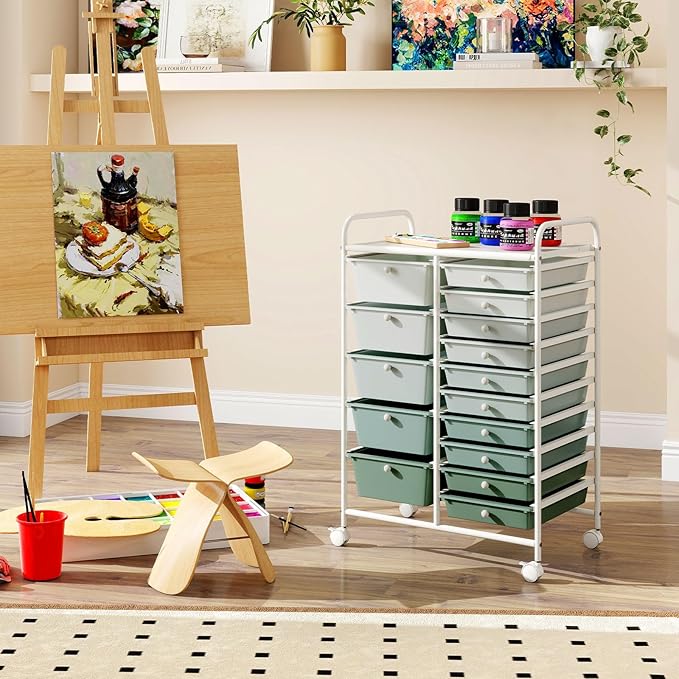 COSTWAY 15-Drawer Rolling Storage Cart, Mobile Utility Cart - Image 8