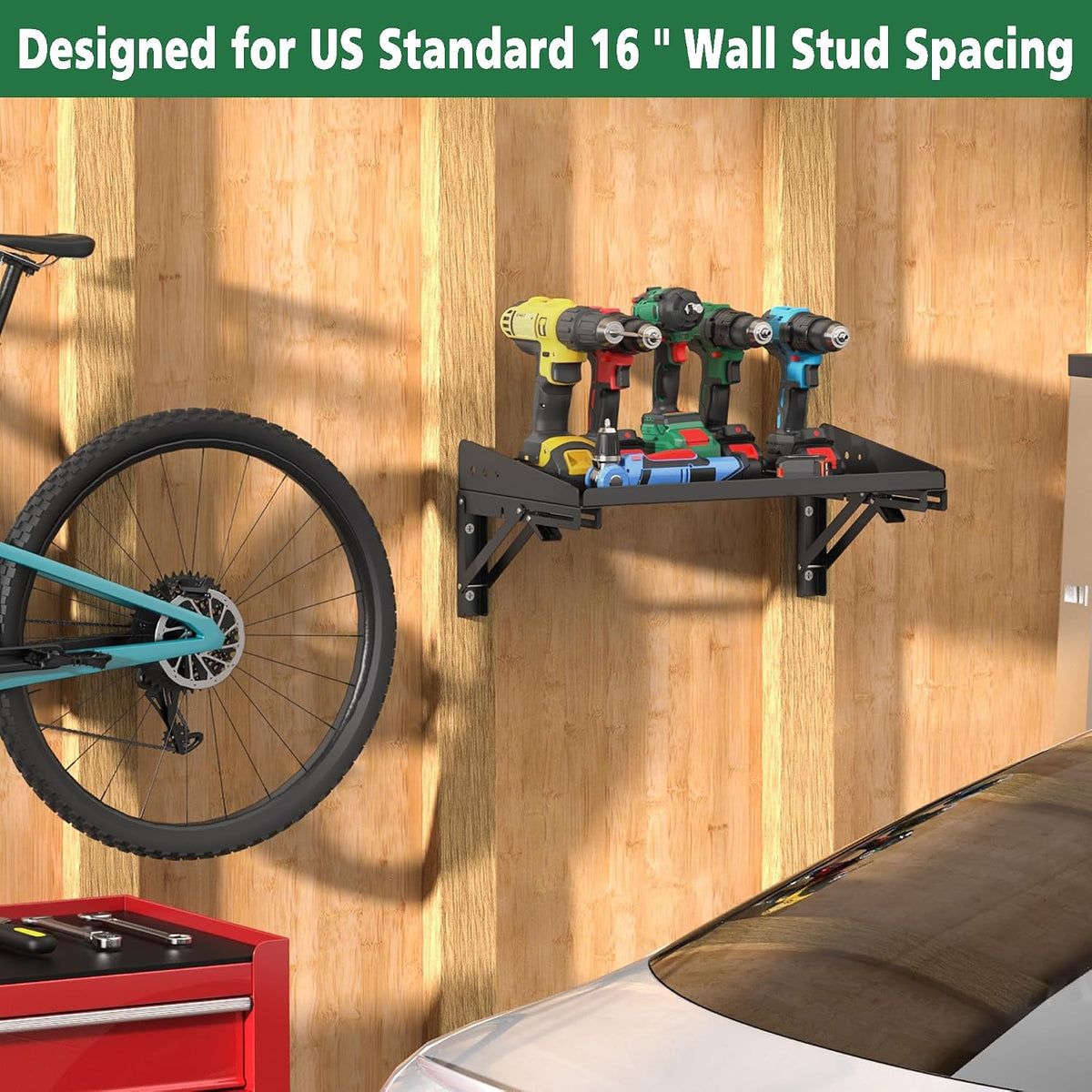 ulibermagnet garage folding storage rack shelves,200lb metal wall, close-up detail