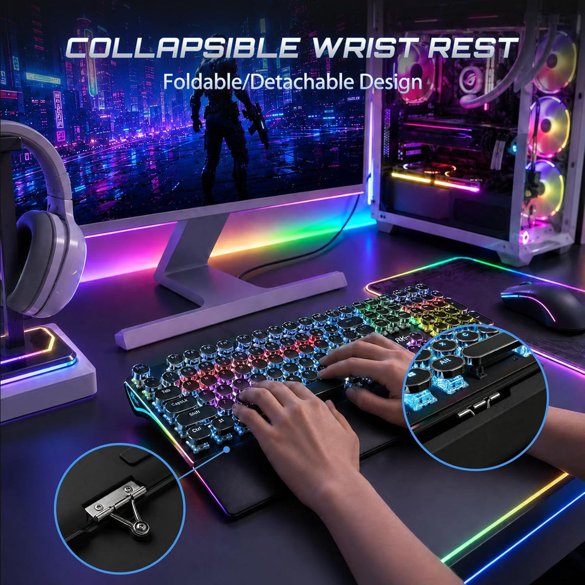 RK ROYAL KLUDGE S108 Typewriter Mechanical Keyboard, Wired Gaming Keyboard wi...