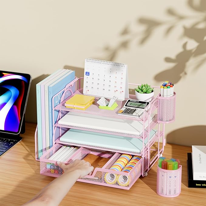 Marbrasse Desk Organizer and Accessories，4-Tier Paper Letter Tray Organizer - Image 7