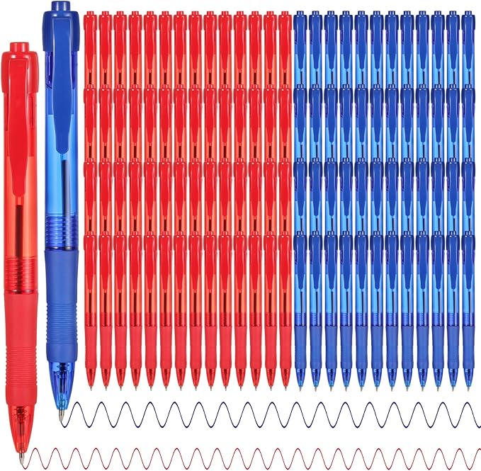 deegtran Pens Bulk, 100 Pack No Bleed Blue & Red Ink Click Pens by DEEGTRANPENS