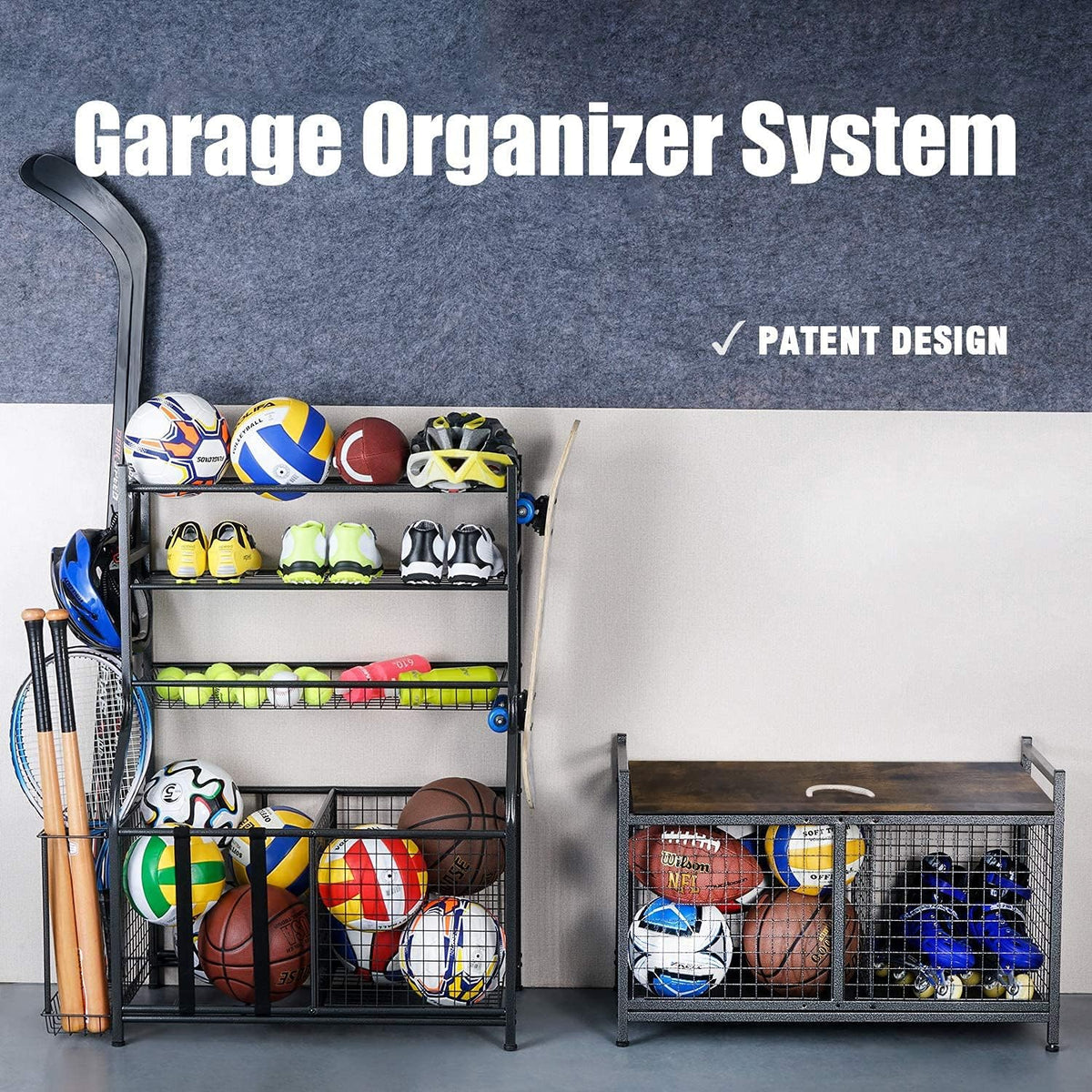 mythinglogic sports storage bench with engineered wood top shown in use