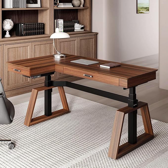 EUREKA ERGONOMIC L Shaped Desk 63", Solid Walnut Wood Top, Executive Standing - Image 7