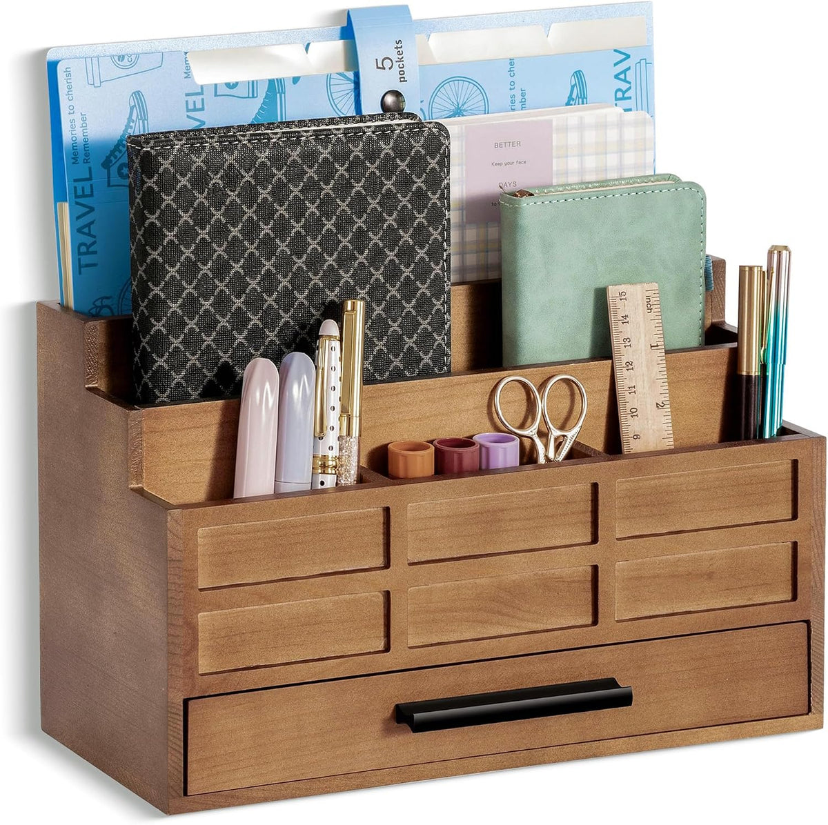 Desk Organizer with Drawer, Countertop Bill Mail Organizer and File Storage