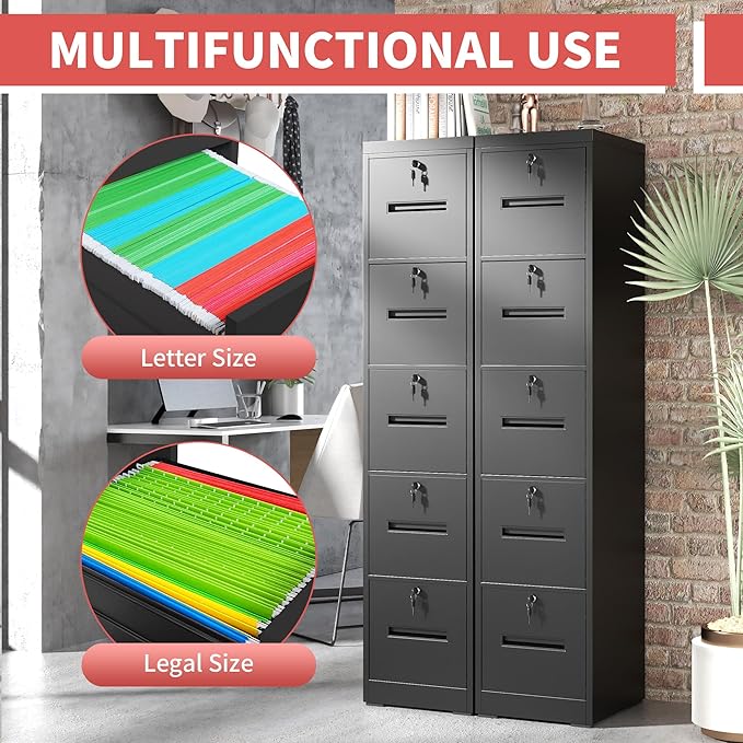 OPTYMIRA 5 Drawer Metal File Cabinet - Image 5