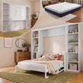 Olela Murphy Bed Queen Size with Mattress Desk and Bookcase, Vertical Murphy Wall Bed Cabinet Desk and Bookshelf Storage Combo, Space Saving Hideaway Beds for Home Office Guest Room, White