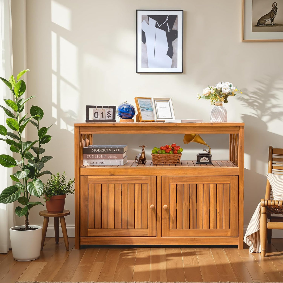 devoko acacia wood outdoor storage cabinet,waterproof potting table on a desk or shelf
