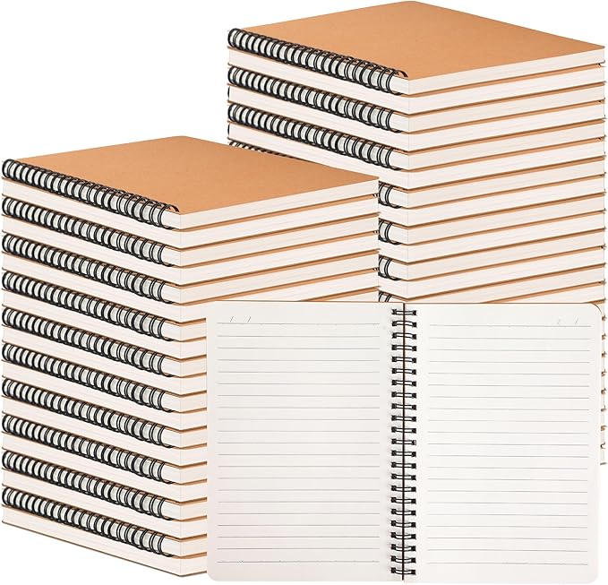 miikoul 100 Packs A5 Spiral Lined Notebooks, Kraft Paper Cover, 60 Sheets/120 by Welcometomiikoul