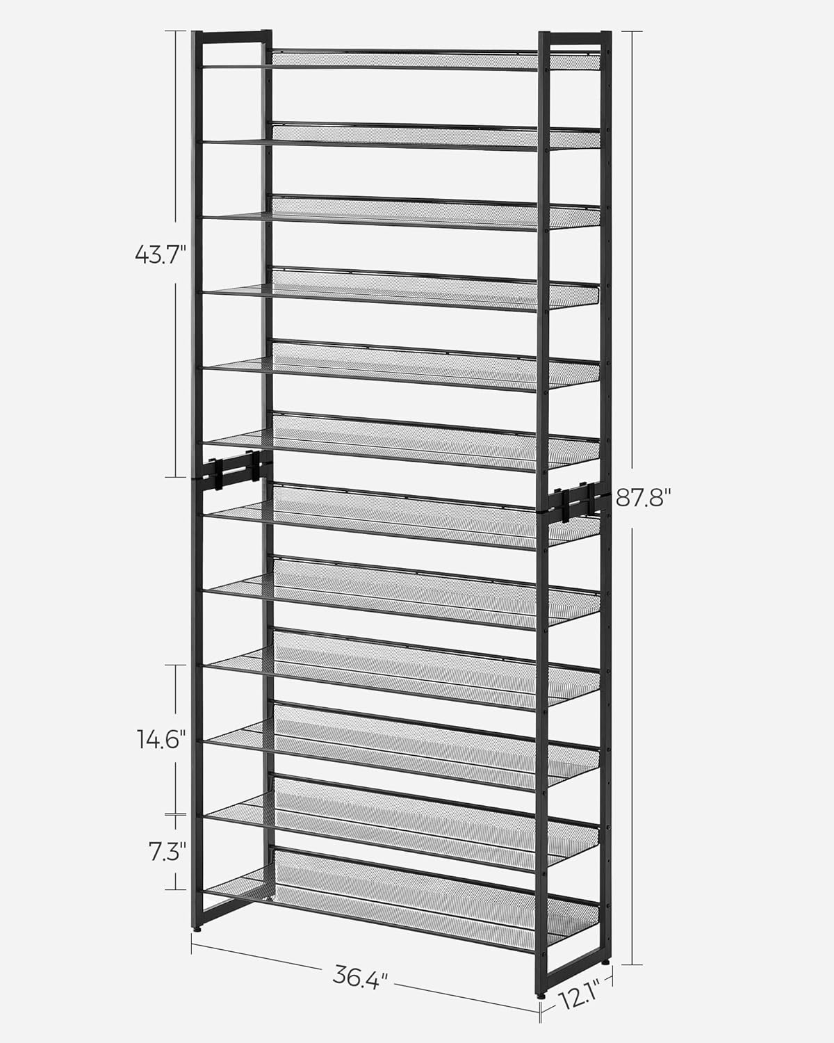 songmics shoe rack, 12-tier shoe organizer, metal shoe, front angle view