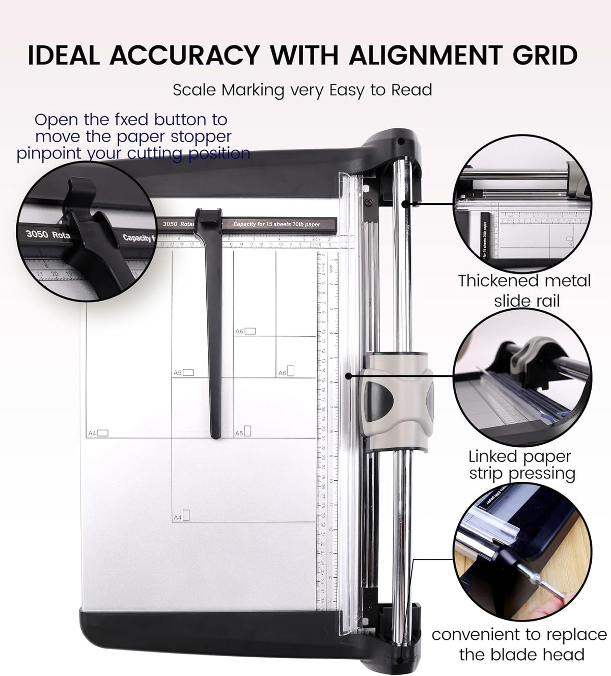 Rotary Paper Cutter, Heavy Duty Paper Trimmer 360mm(14.17") Cutting Leng...