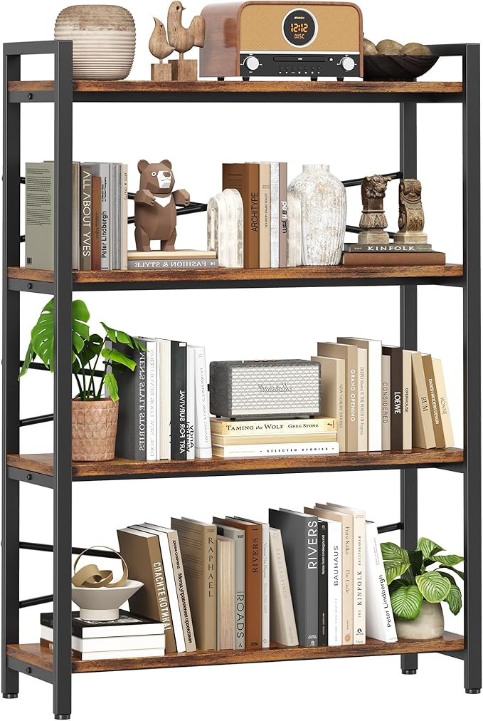 4 Tier Bookshelf 31.49" Width, Tall Book Shelf Storage and Organization by Homeiju