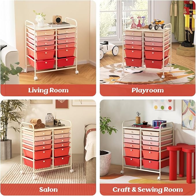 LDAILY 12 Drawer Rolling Storage Cart, Craft Cart Organizer on Wheels w/Metal - Image 9