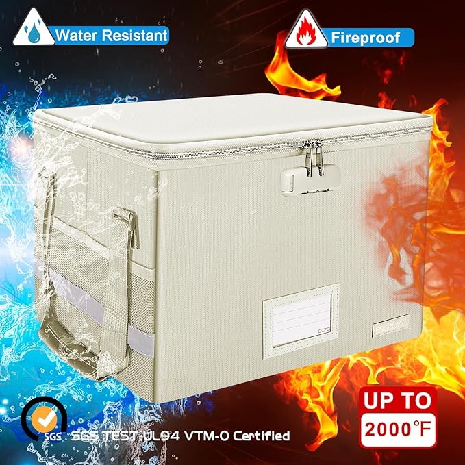 ENGPOW File Box with Lock, Fireproof Document Box with Zipper Lid, Collapsible - Image 5