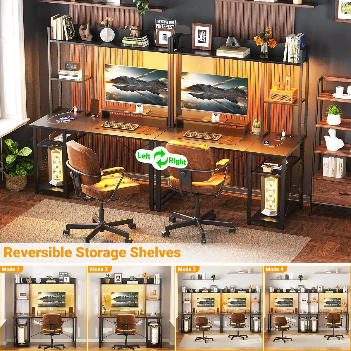 Cyclysio Gaming Desk with Hutch, 39'' Computer Desk with LED Lights &...