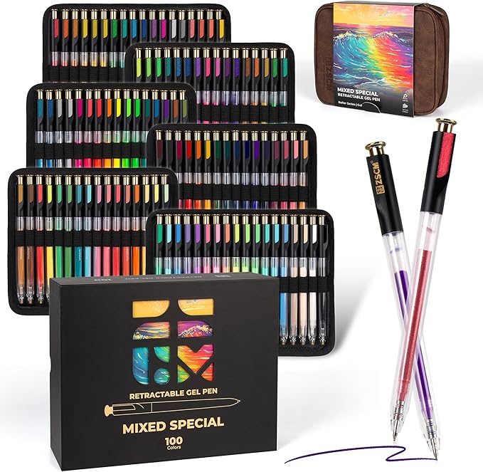 ZSCM Retractable Gel Pen For Adult Coloring, 100 Colors Large Capacity by ZSCM