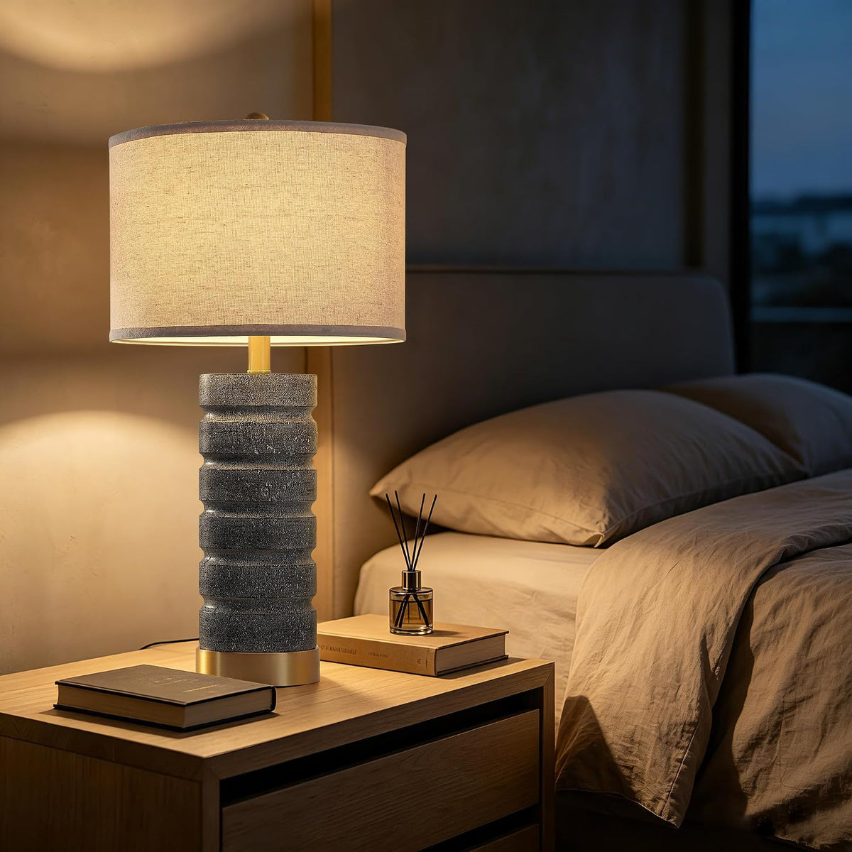 AIEAMPDO 26" Travertine Resin Table Lamps for Bedroom Set of 2, Gray