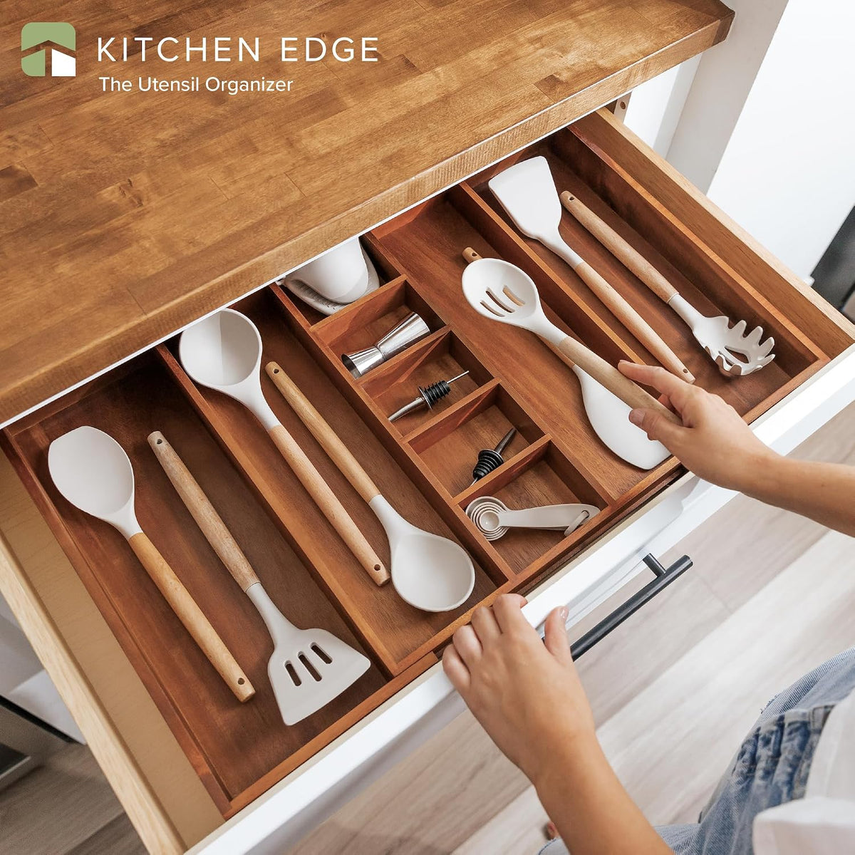 KitchenEdge Utensil & Junk Drawer Organizer, 16-28 in, Acacia