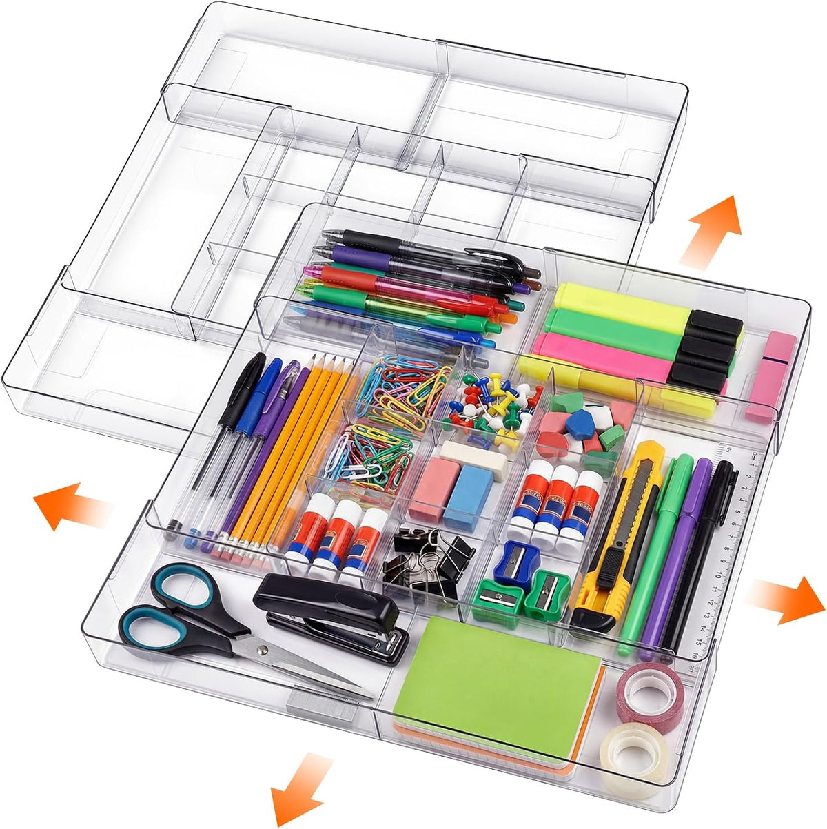 Briwooody 2 Pcs Expandable Drawer Organizer, Clear, 15 Compartments