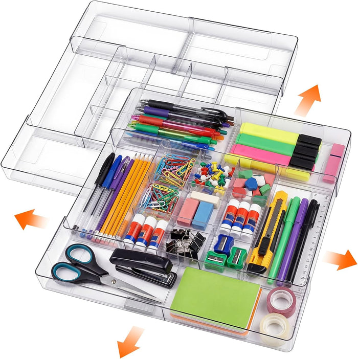 Briwooody 2 Pcs Expandable Drawer Organizer, Clear, 15 Compartments