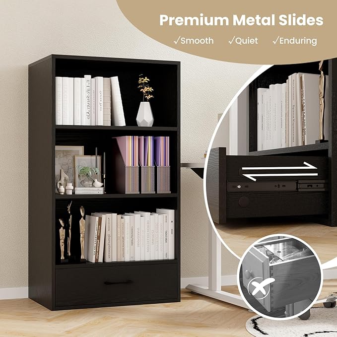 LOKO 4-Tier Bookcase with Storage Drawer, Modern Organizer Display Storage - Image 6
