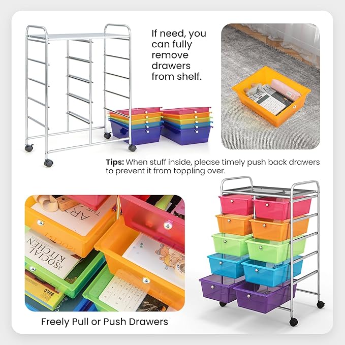 GLACER 10 Drawer Rolling Cart, Storage Cart - Image 4
