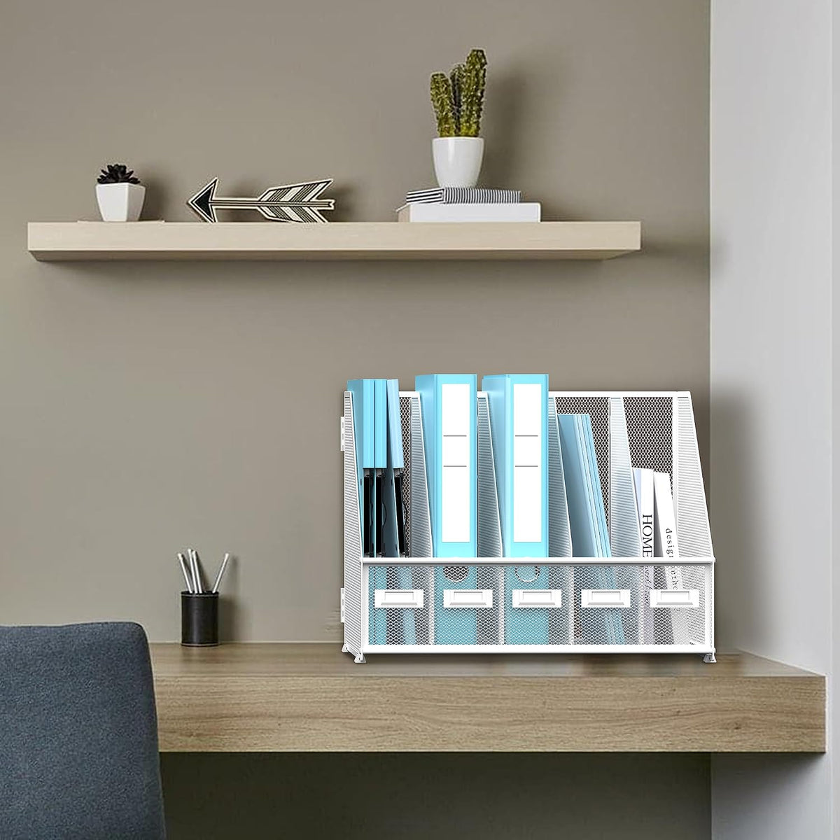 SUPEASY Desk Organizers Metal Desk Magazine File Holder with 5 Vertical Compa...