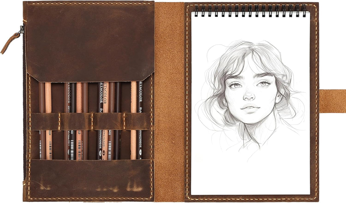 fasjosma leather sketchbook cover for a5/5.5"x8.5" top spiral, main product view