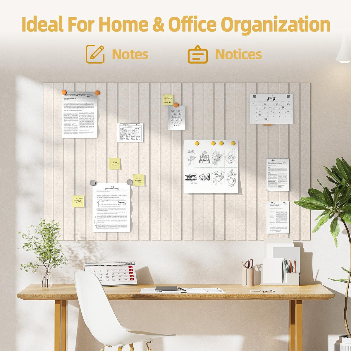 Large Cork Board for Walls Fine-Stripe Bulletin Board with 60 Adhesive Tabs