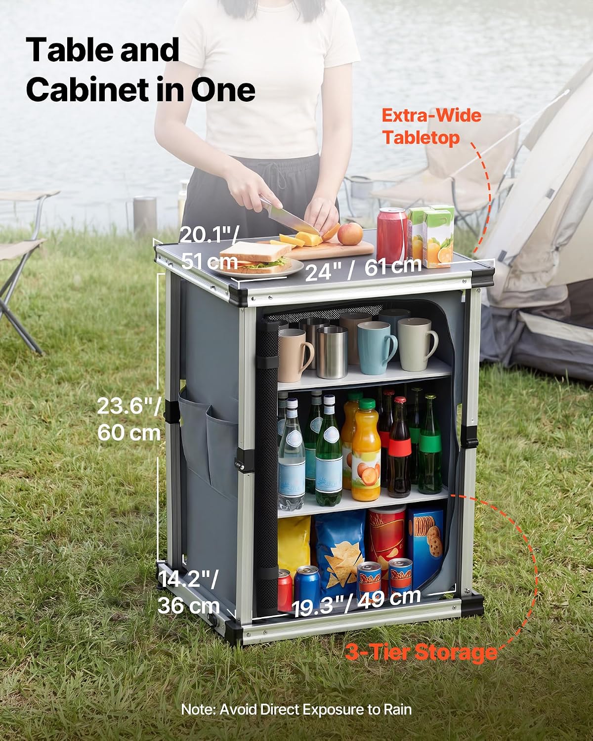 VEVOR Folding Camping Storage Cabinet, Outdoor Portable Lightweight Table