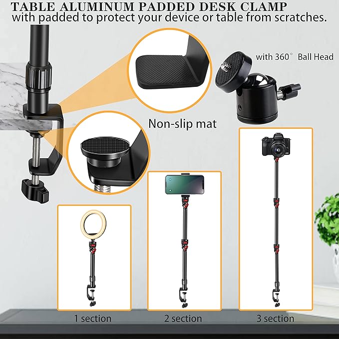 DImotliyor Overhead Camera Mount Desk Stand, 3-Section Flexible Detachable - Image 3